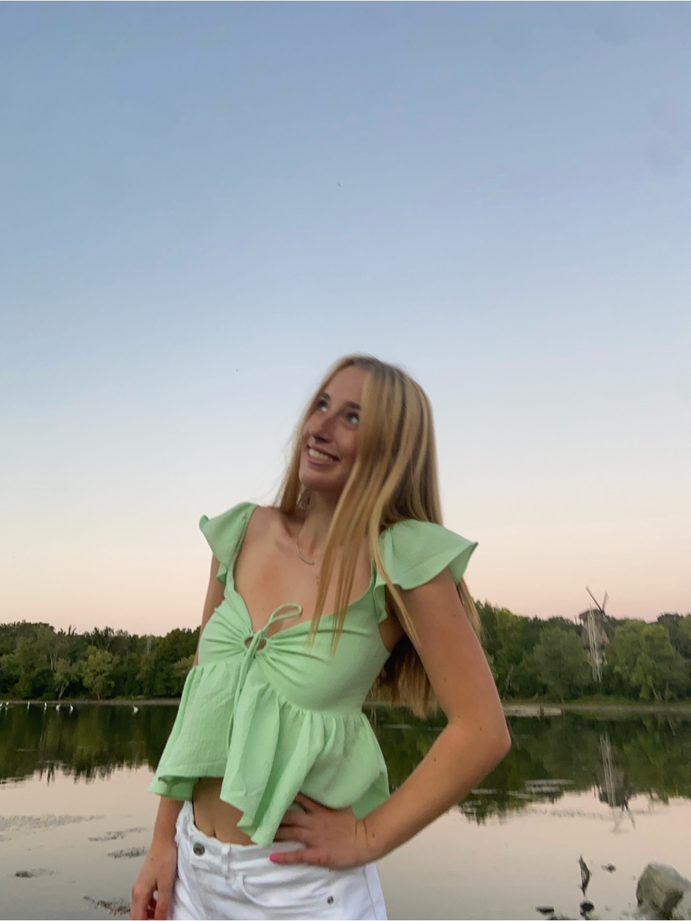 Urban Outfitters Light Mint Ruched Tie-Front Top